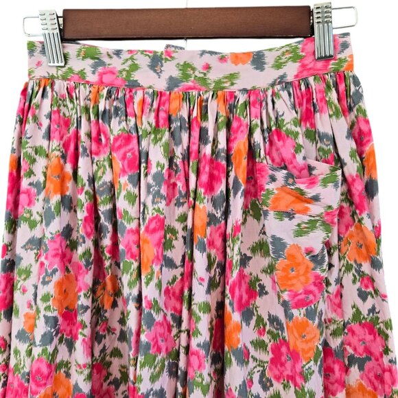 Vintage Floral Maxi Skirt Handmade Gathered Waist Pink & Orange Pattern - Picture 3 of 7
